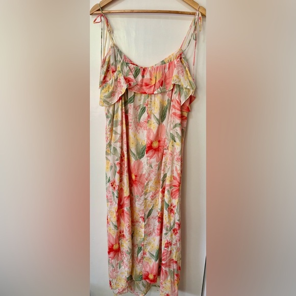 H&M| Pink Floral Flounced Camisole Midi Dress w/ Spaghetti Straps Sz XL - Picture 7 of 8